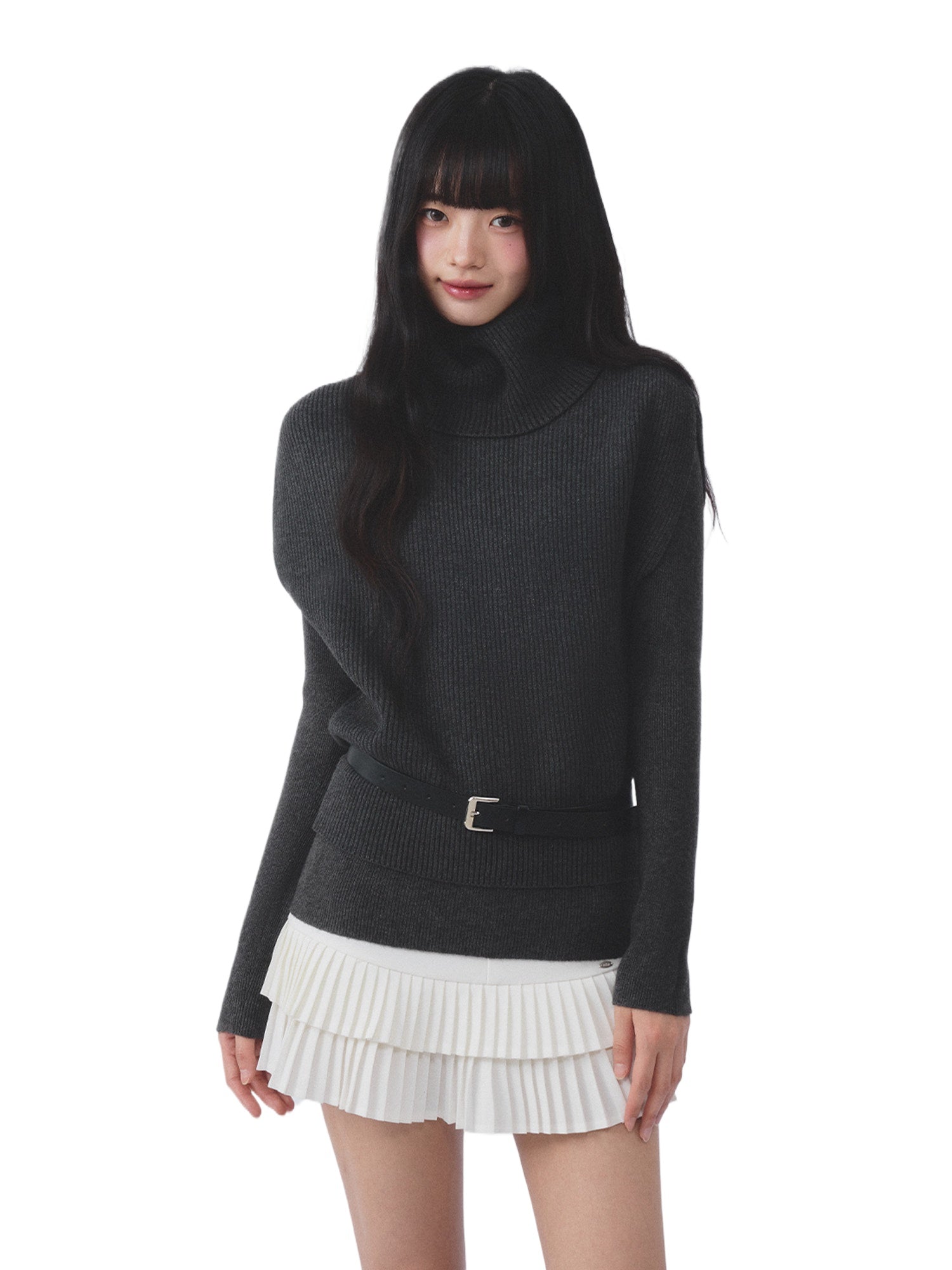 Gray Turtleneck Knit Set