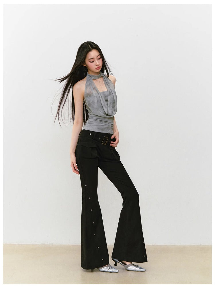 Rose Rivet Flared Cargo Pants