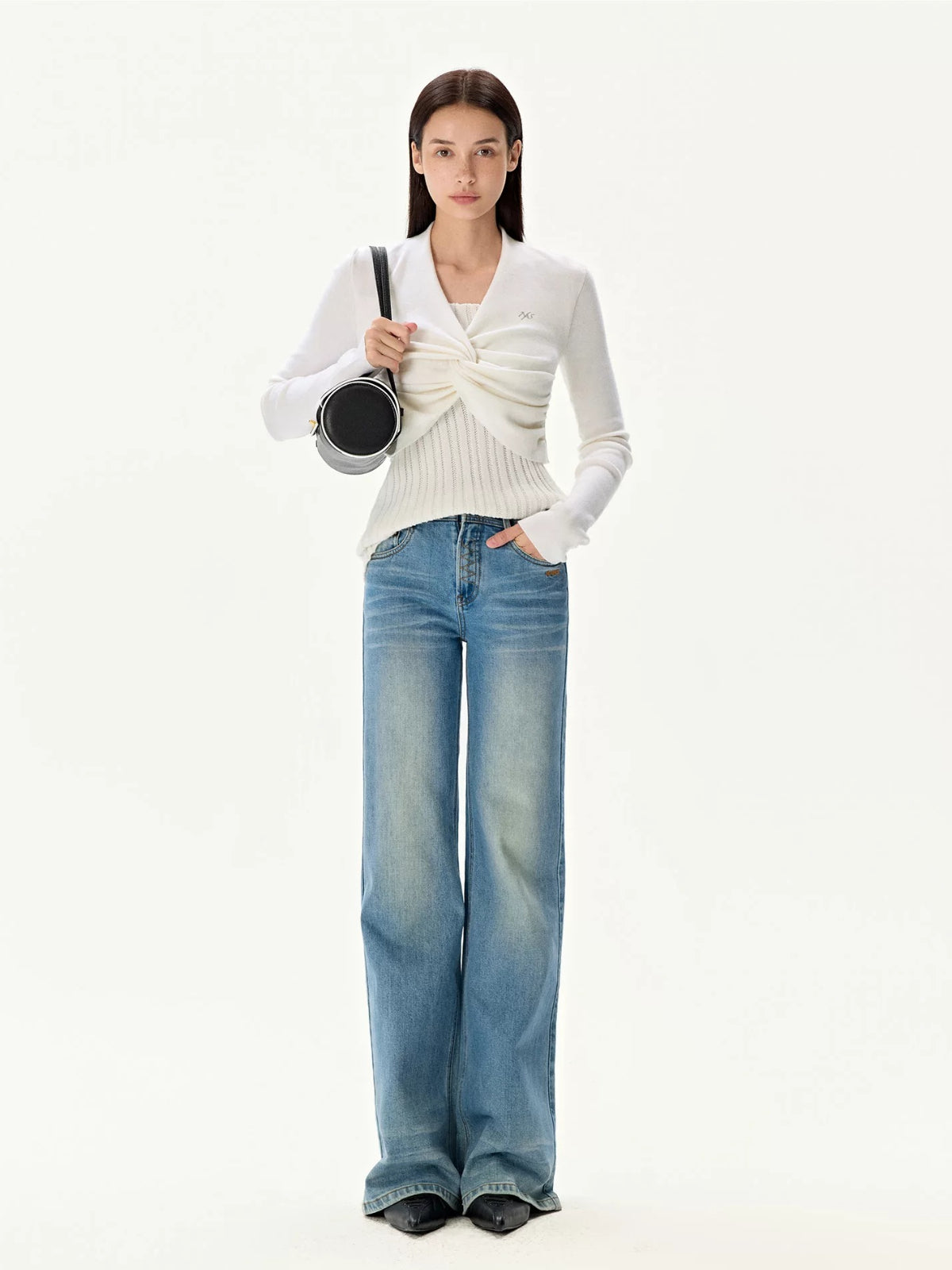 Pearl Twist Knit V-Neck Sweater