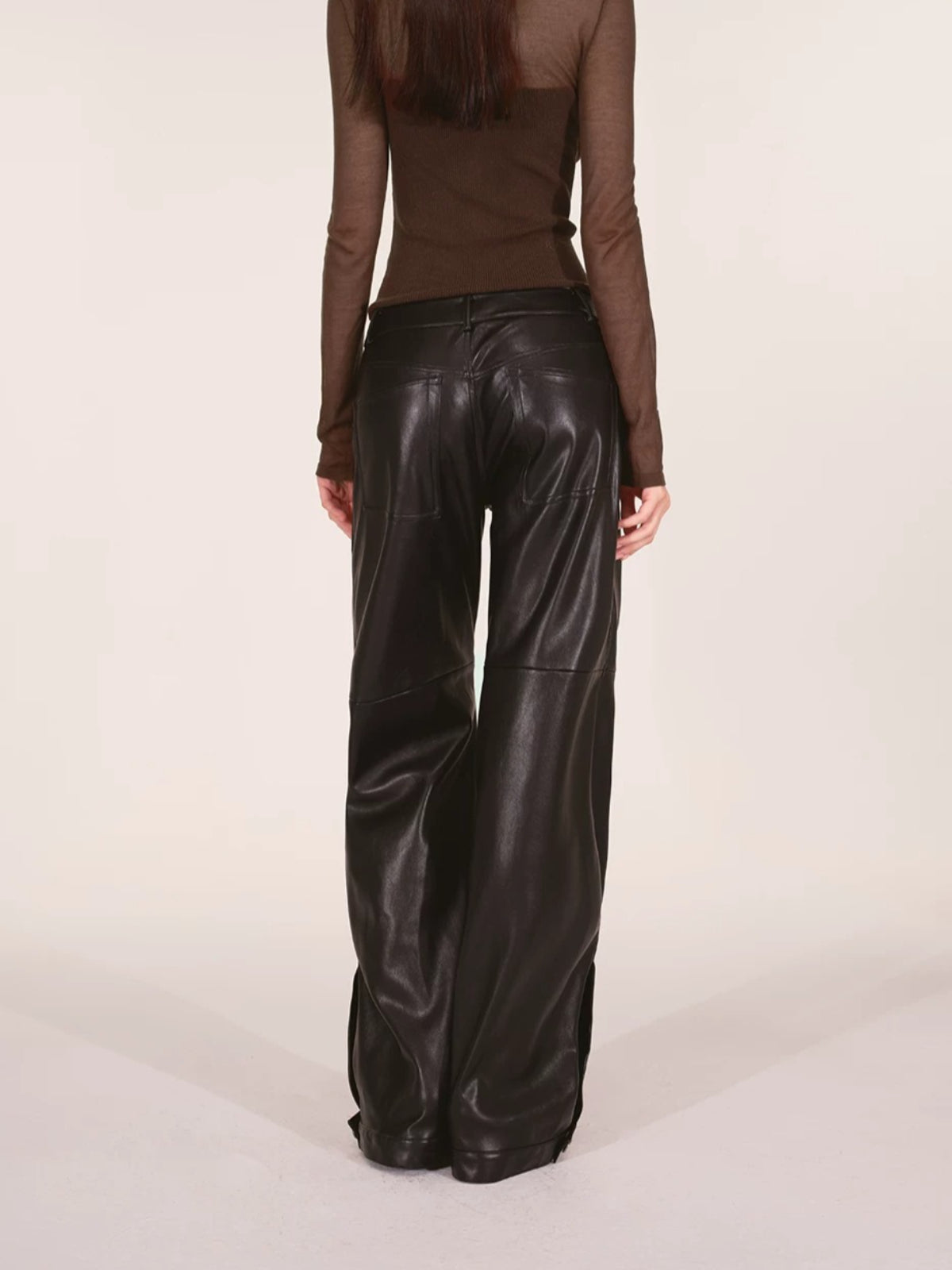 Paneled Faux Leather Wide-Leg Pants