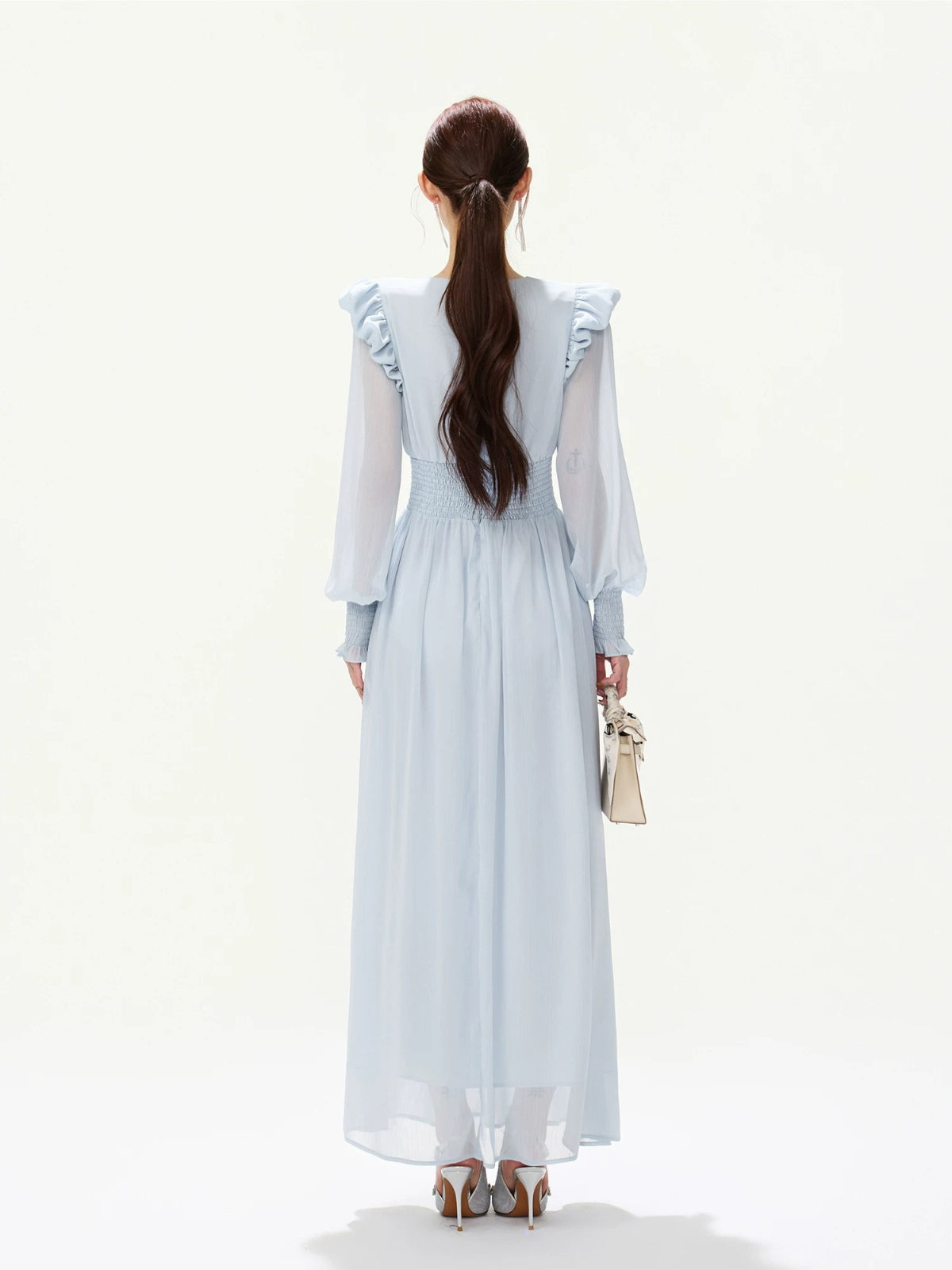 French Ruffle Chiffon Lantern Sleeve Dress