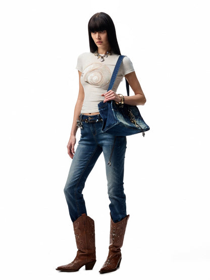 Dark Blue Low - Waist Denim Flared Pants