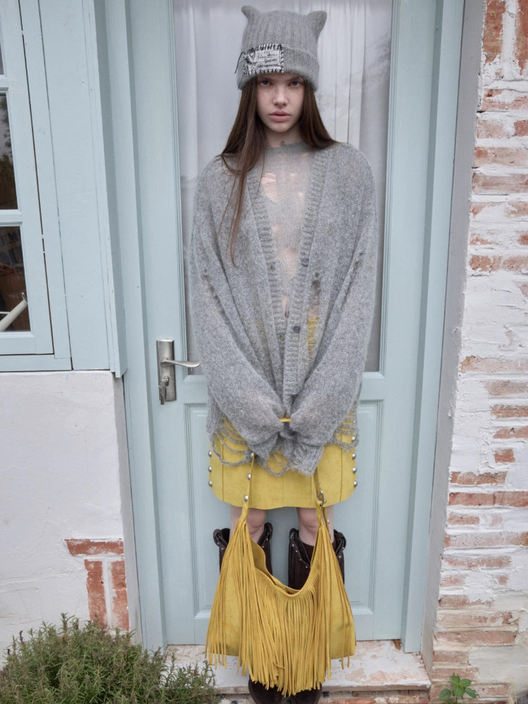 Mohair Distressed Cutout Sweater