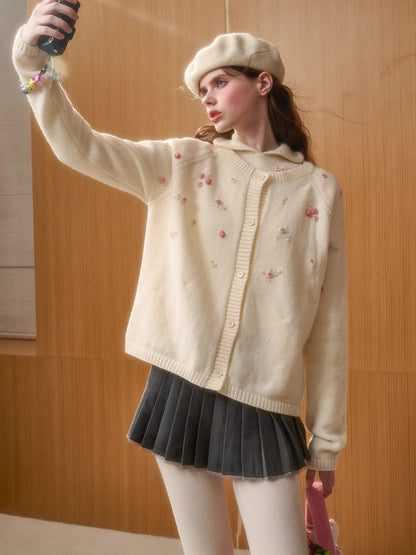 Hand-Embroidered Floral Cardigan
