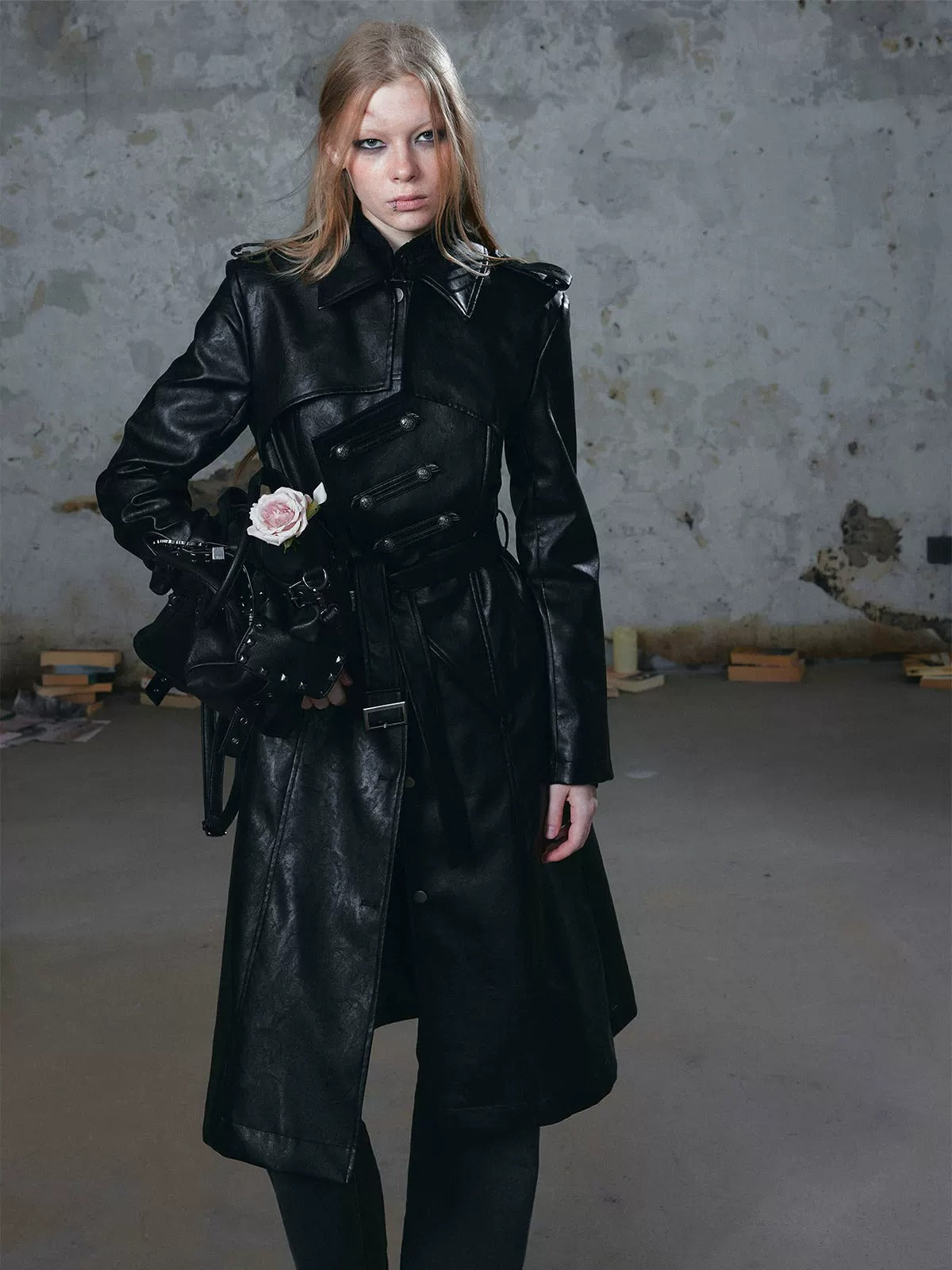 Asymmetric Knight Leather Trench Coat