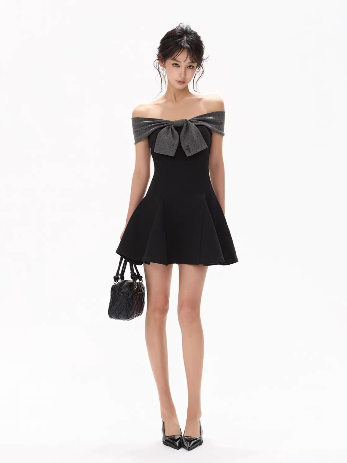 Black Bow Off-Shoulder Dress