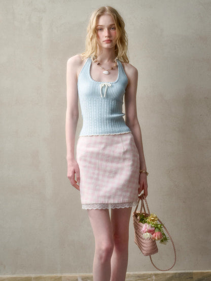 Hollow-out Color-blocking Knit Top