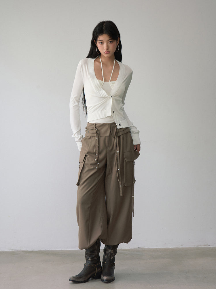 White Single-breasted Knitted Cardigan