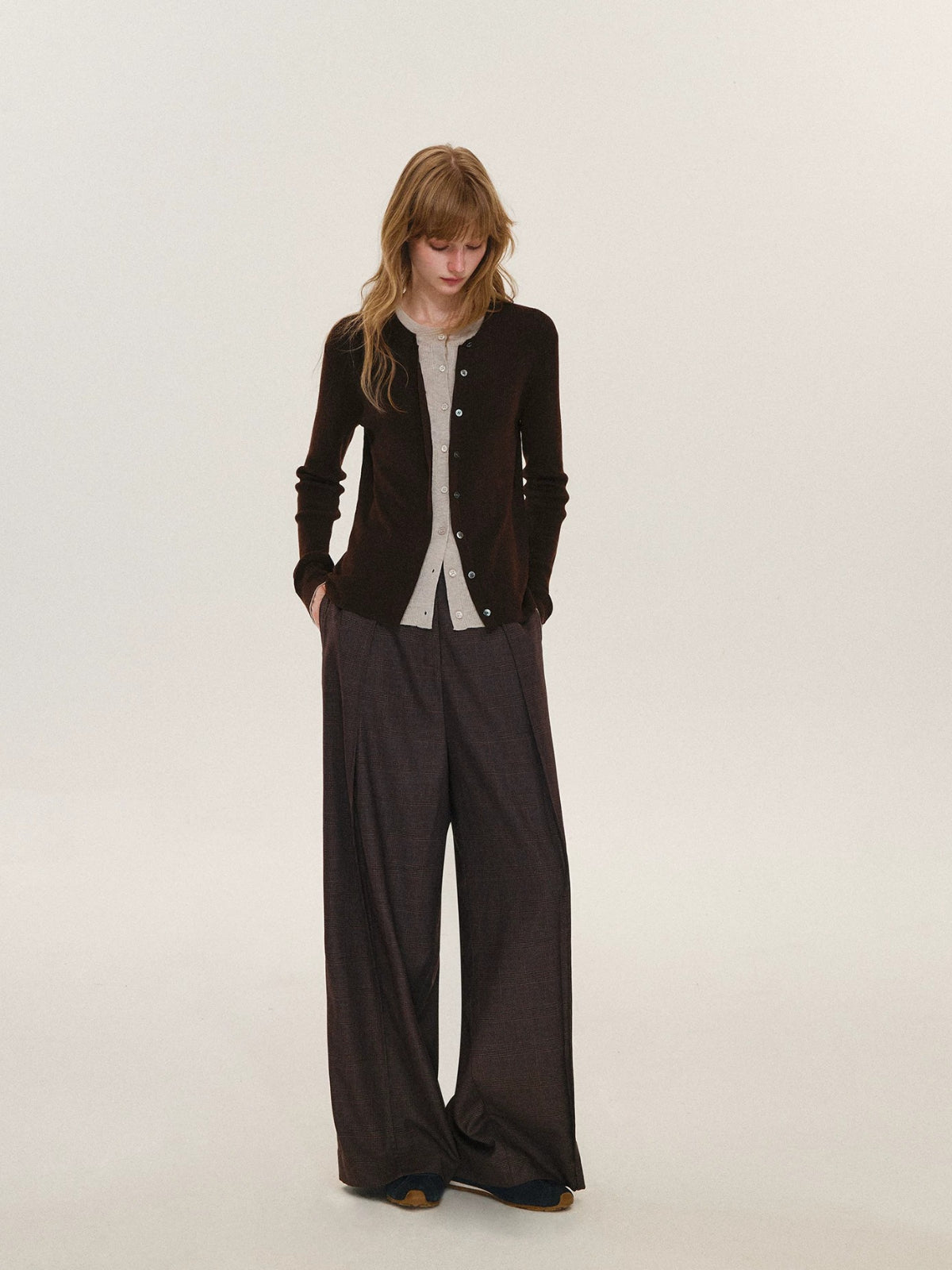 Contrast Layered Wool Blend Cardigan