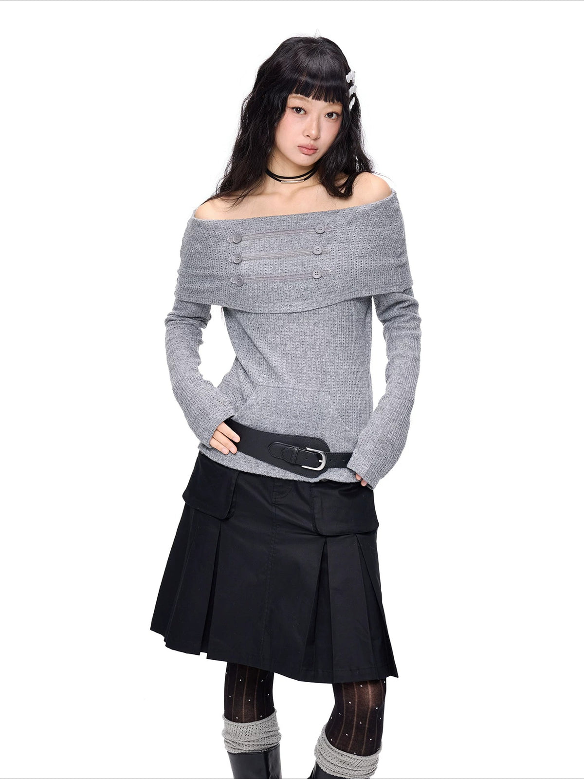 Off-Shoulder Knit Sweater