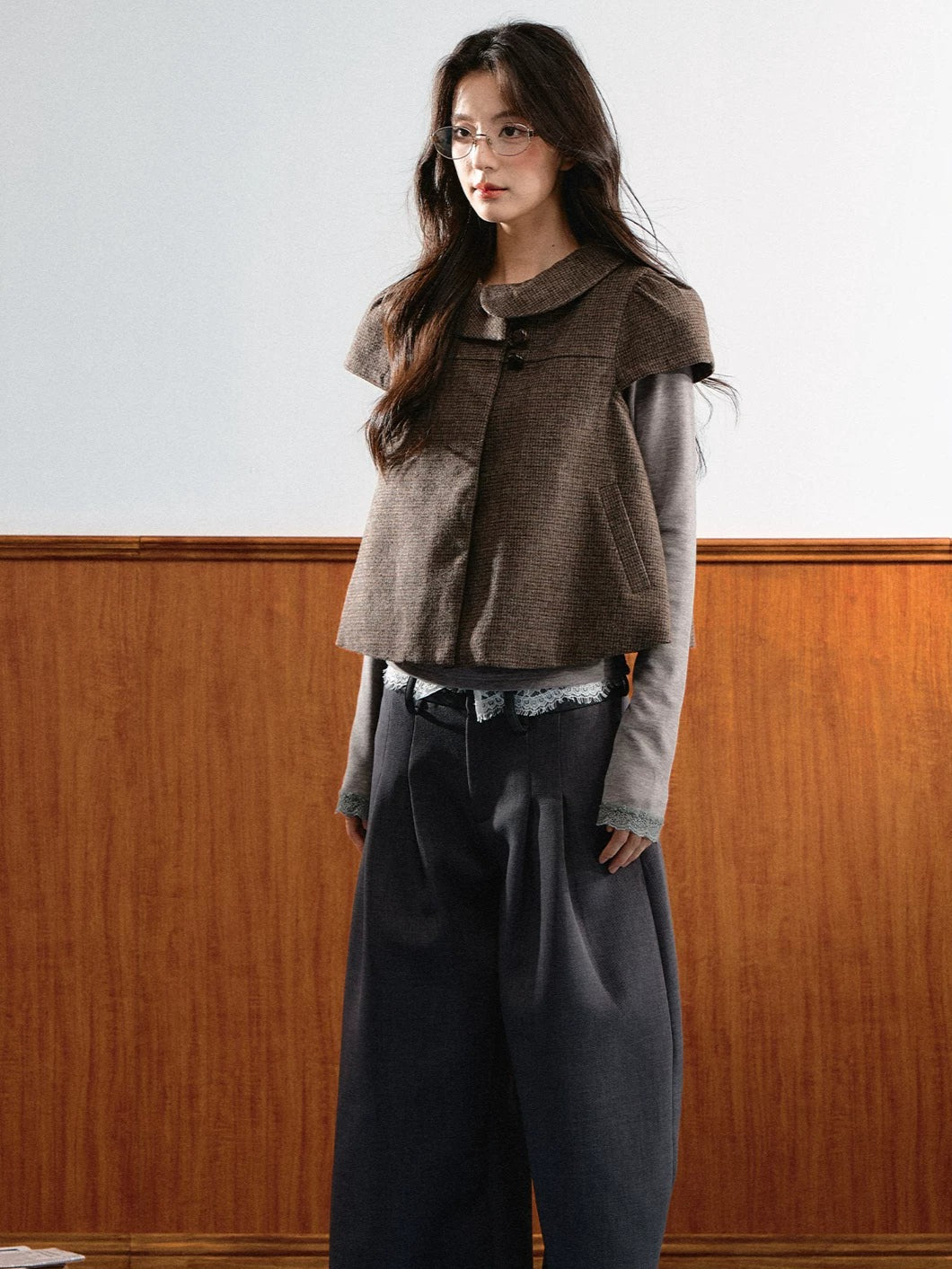 Lace Waist Wide-Leg Pants