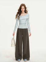 Gray Lace Waist Wide Pants