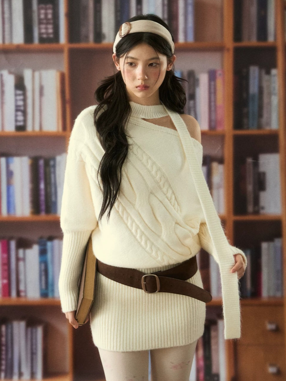 Cable Knit Off-Shoulder Sweater Dress