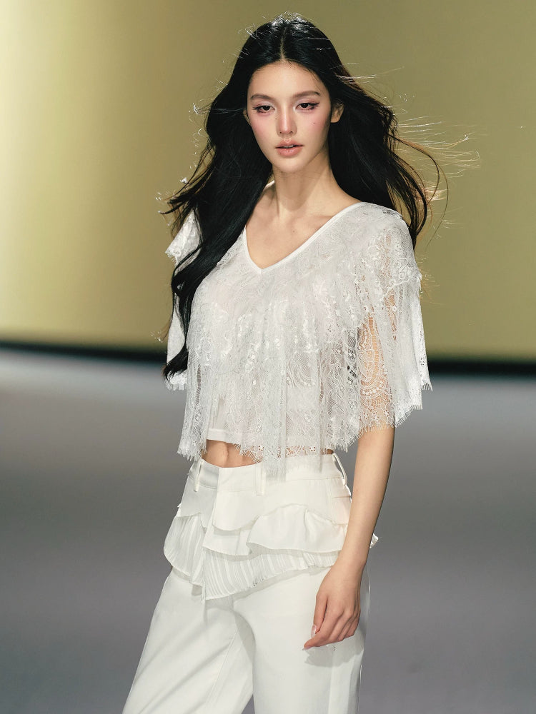 V-Neck Lace Cape Top