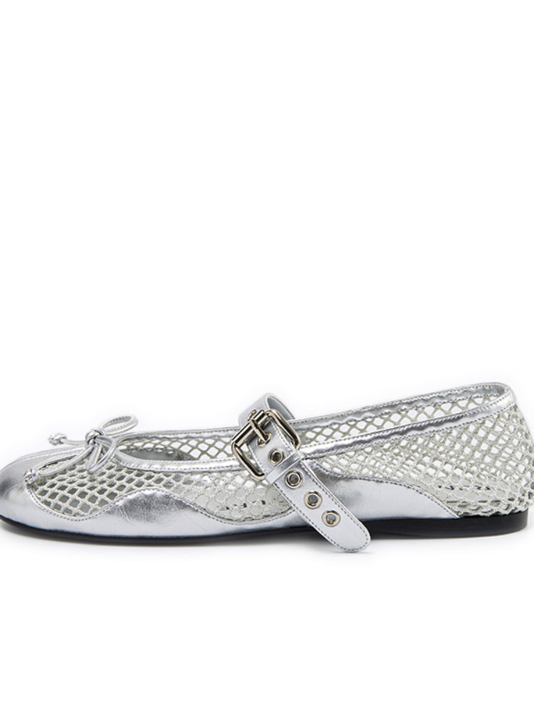 Fishing Net Woven Flat Mary Jane Shoes