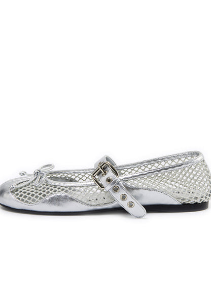 Fishing Net Woven Flat Mary Jane Shoes