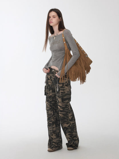 Garter Rhinestone Ruched Knit Top