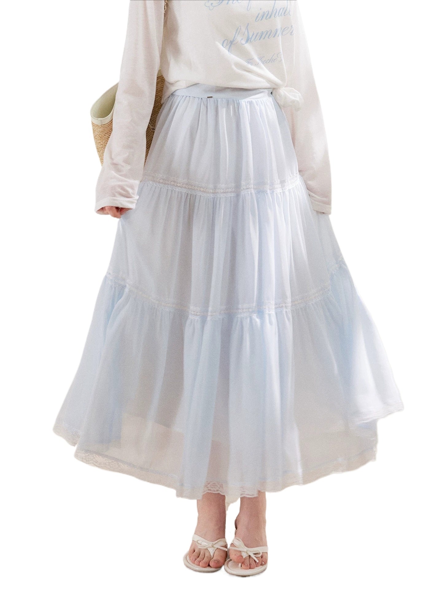 Lace Gauze Midi Skirt