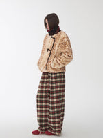 Vintage Red Plaid Brushed Cotton Wide-Leg Pants