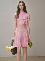 Mint & Strawberry Check Halter Dress