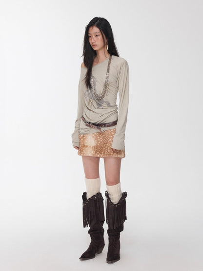 Vintage Deer Print Faux Fur Skirt