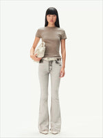 +5CM N1 Washed Suede Flare Jeans