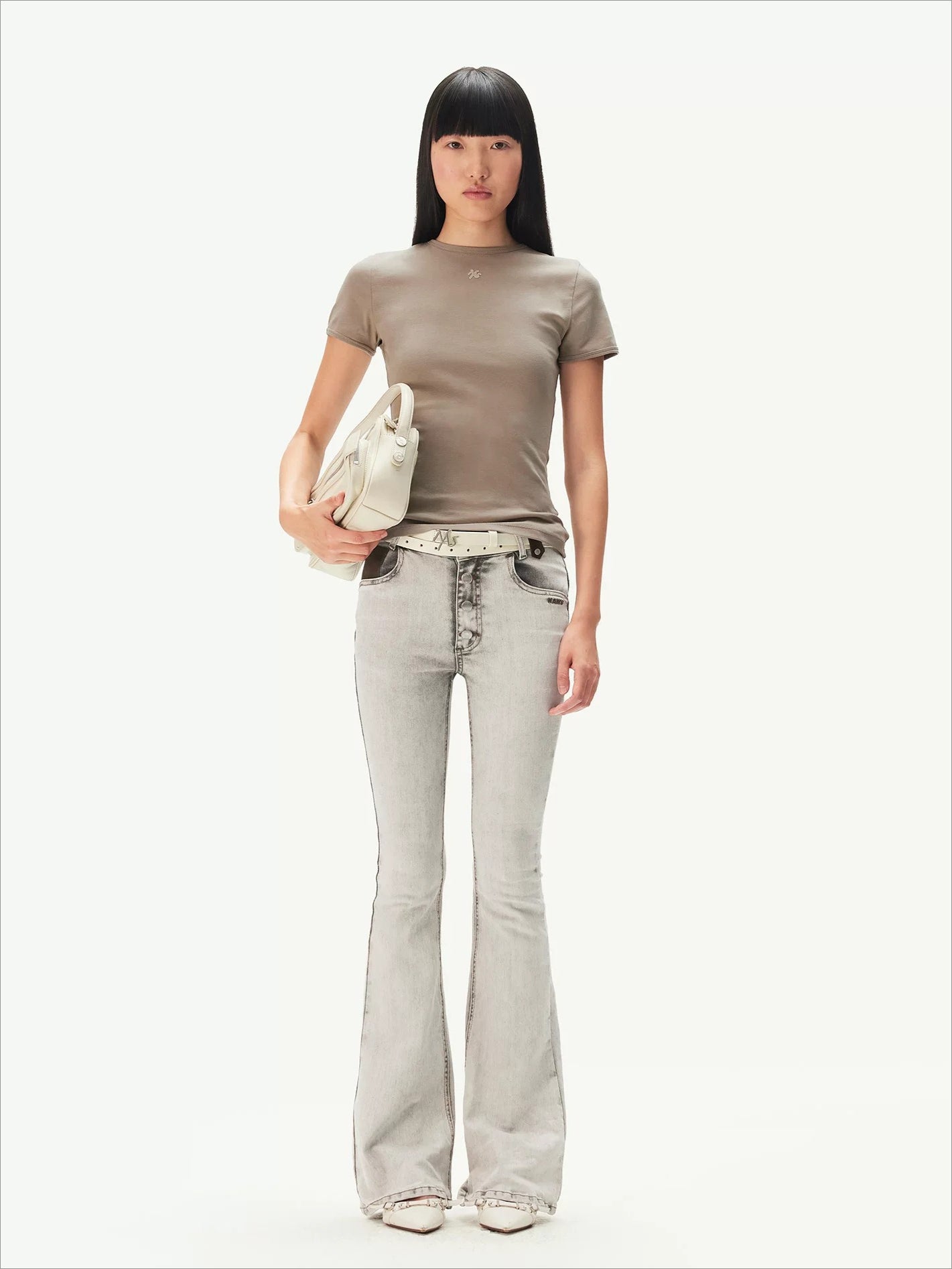 +5CM N1 Washed Suede Flare Jeans