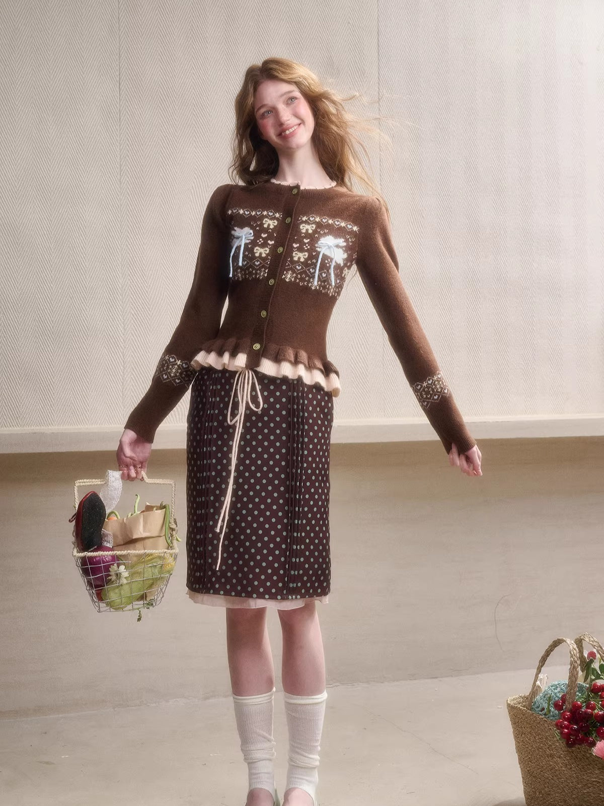 Bunny Fair Isle Knit Cardigan &amp; Skirt Set