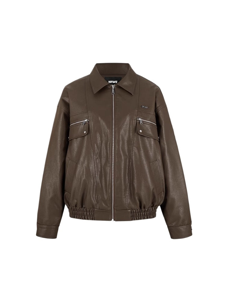 Black &amp; White Vintage Silhouette Collar Moto Jacket
