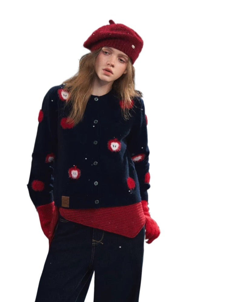 Navy Apple Jacquard Cardigan
