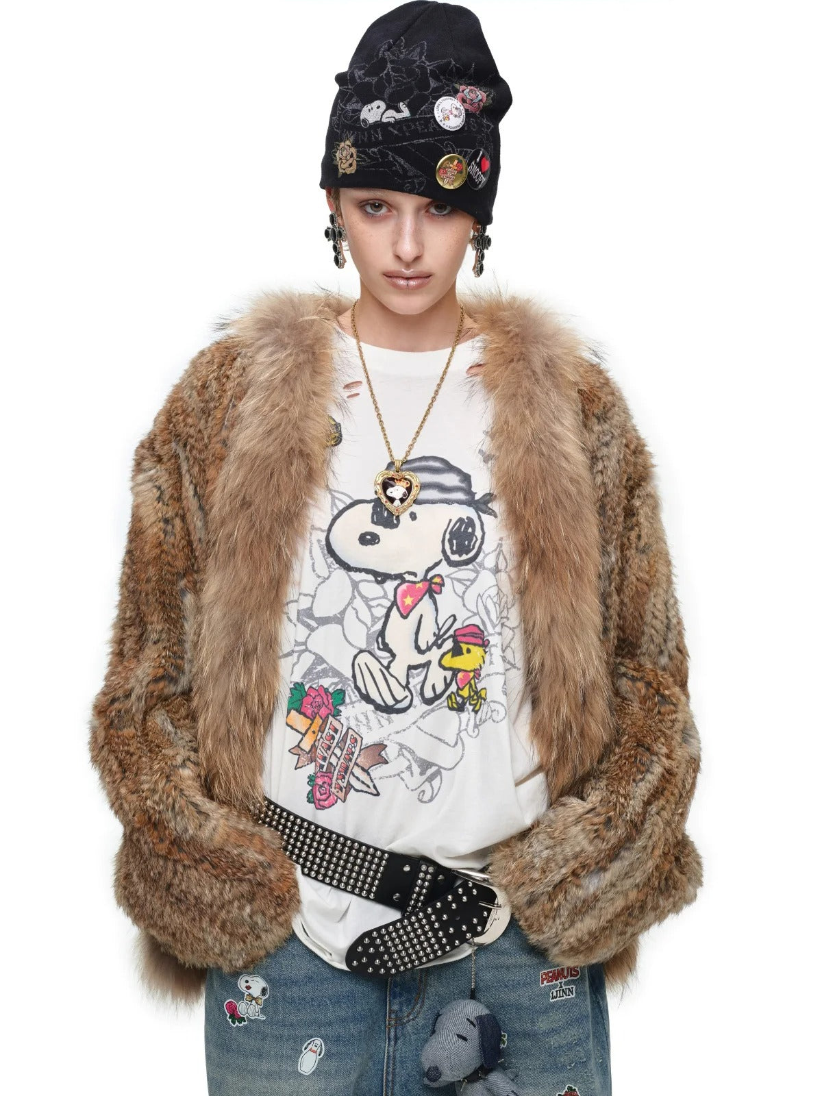 Vintage Rabbit Fur Collar Coat