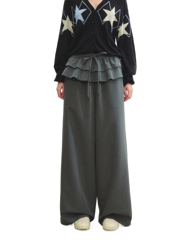 Two-piece Double-layer Ruffle Tie Straight Pants