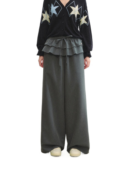 Two-piece Double-layer Ruffle Tie Straight Pants