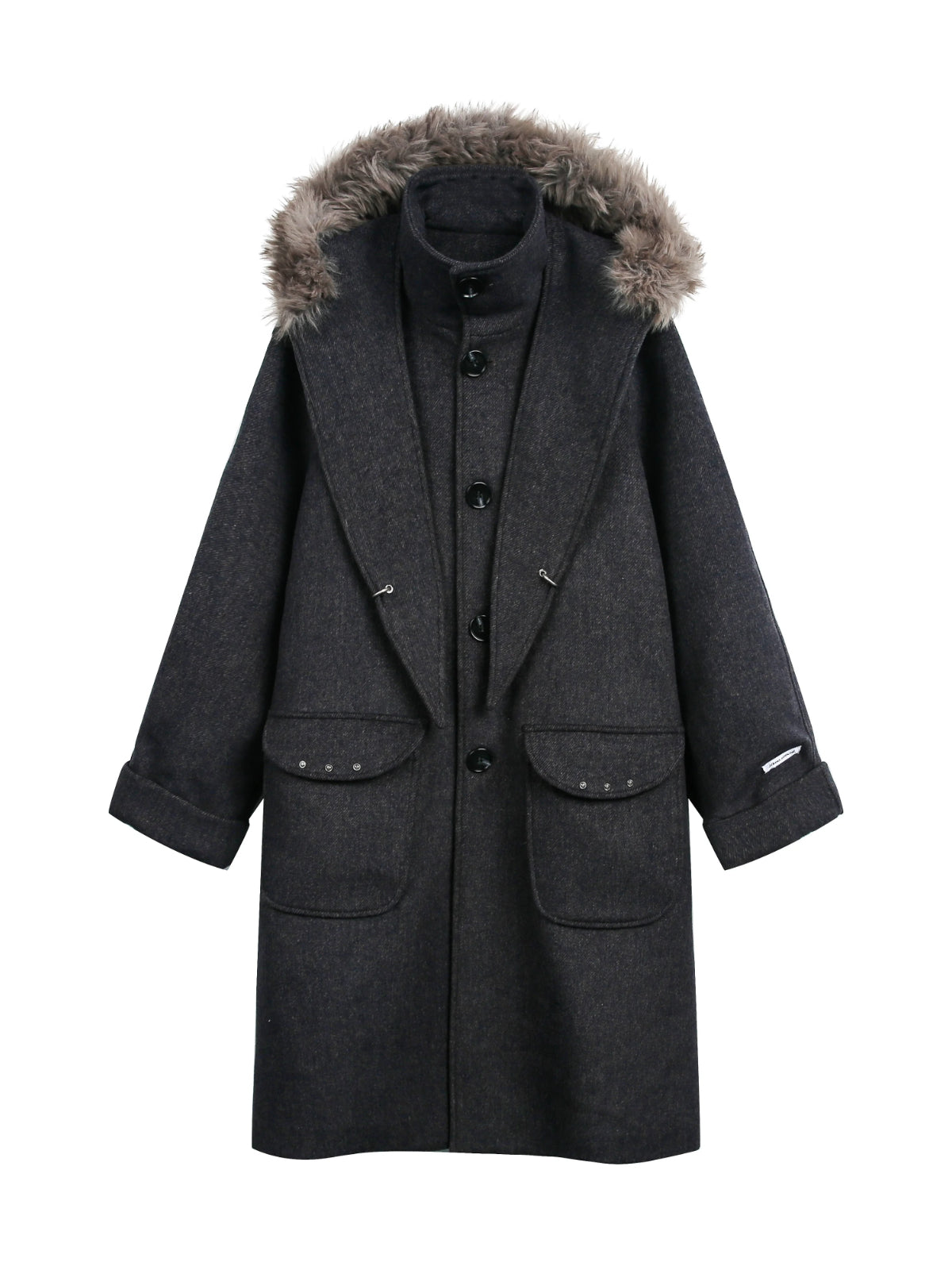 Hooded Wool Blend Long Coat