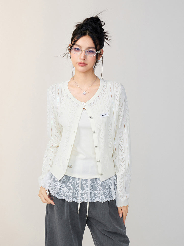 Pink &amp; Off-white Lace Knit Cardigan