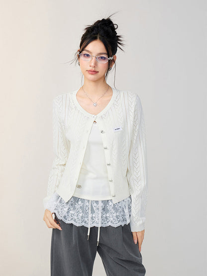 Pink &amp; Off-white Lace Knit Cardigan