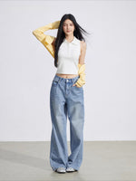 Rhinestone Heart Wide Leg Jeans