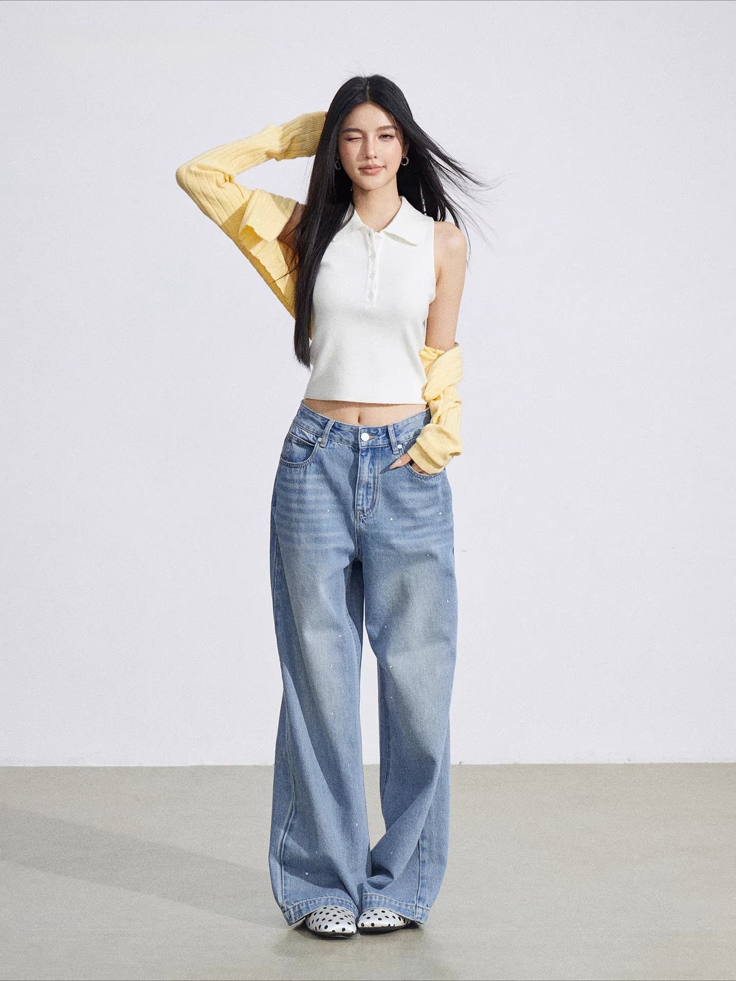 Rhinestone Heart Wide Leg Jeans