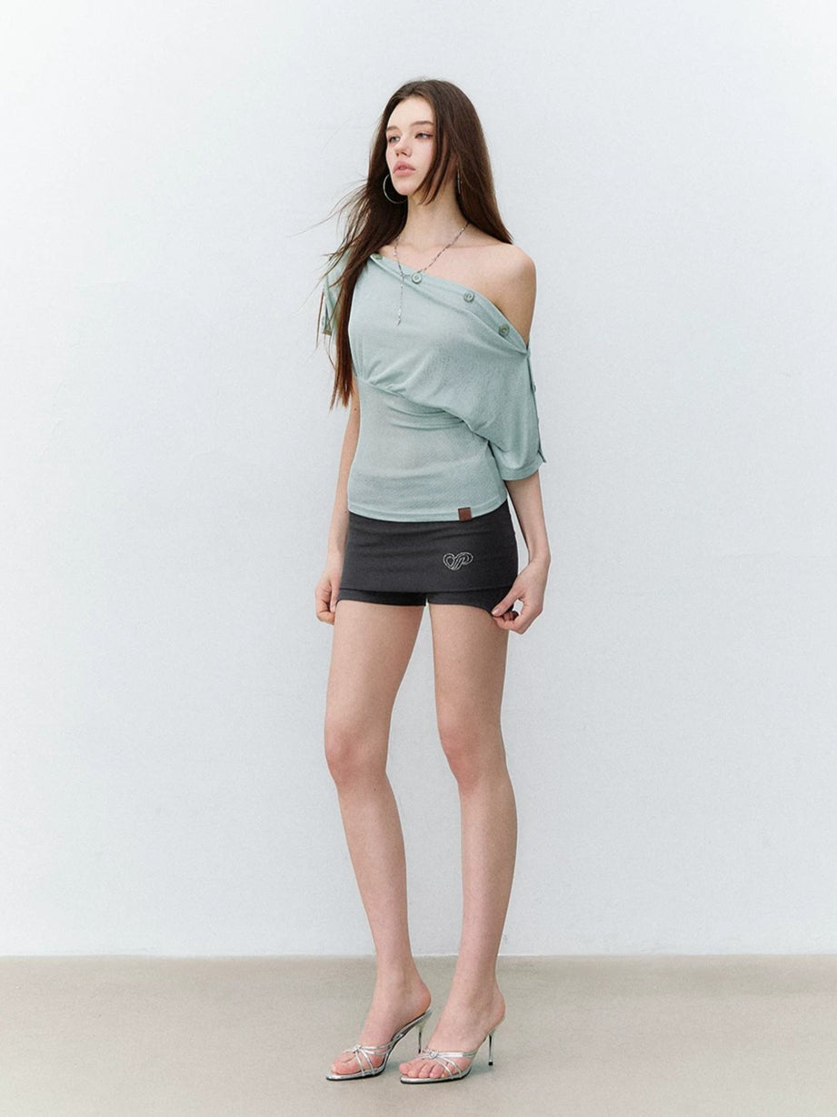 Off-Shoulder Button Top
