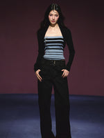 Striped Contrast Hand-Sewn Button Tube Top & Shrug Set