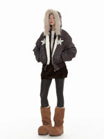 Distressed Fur Hooded Padded Jacket
