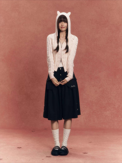 Cat-Ear Cable Knit Hoodie