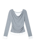 Dangle Collar Fake Two-Piece Color-Blocked Blouse