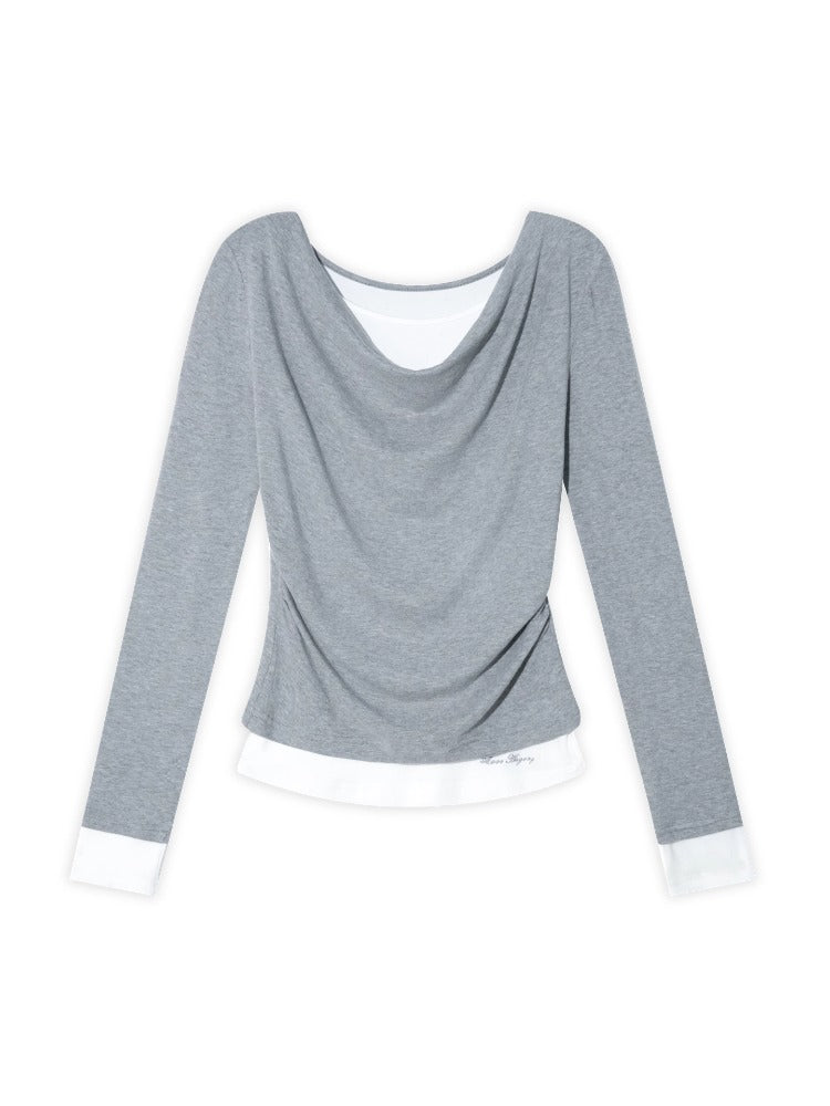 Dangle Collar Fake Two-Piece Color-Blocked Blouse