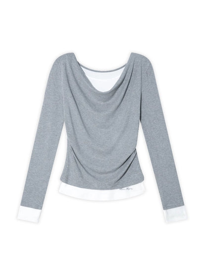 Dangle Collar Fake Two-Piece Color-Blocked Blouse