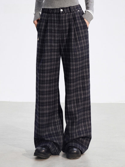 Gray Fleece Checkered Wide-Leg Pants