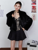 Pleated Lace Waist-Cinching Dress & Coat Set