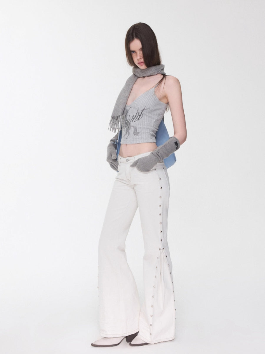 Knight Horse Rhinestone Cable Knit Cami Top