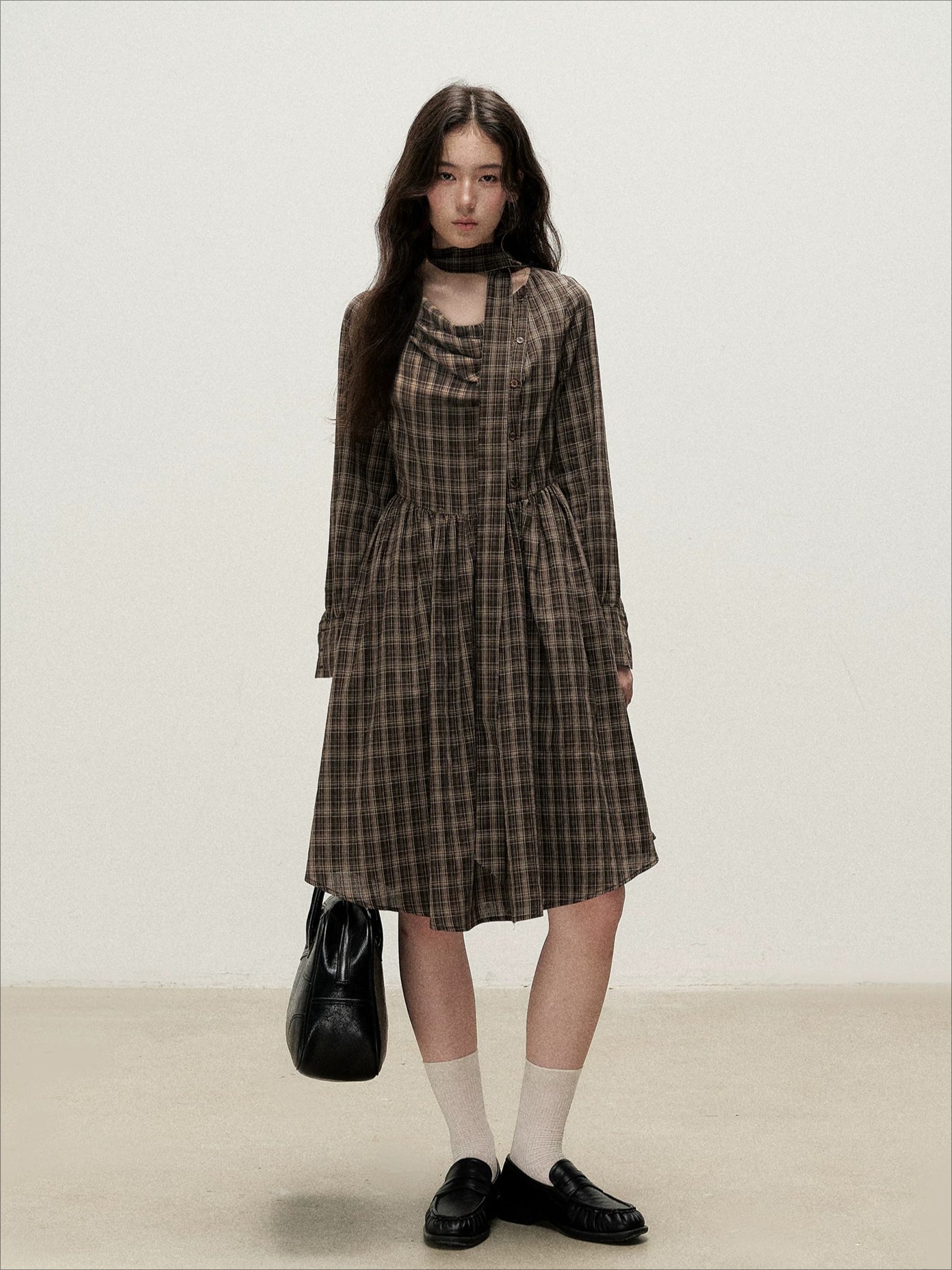 Plaid Cowl Dress