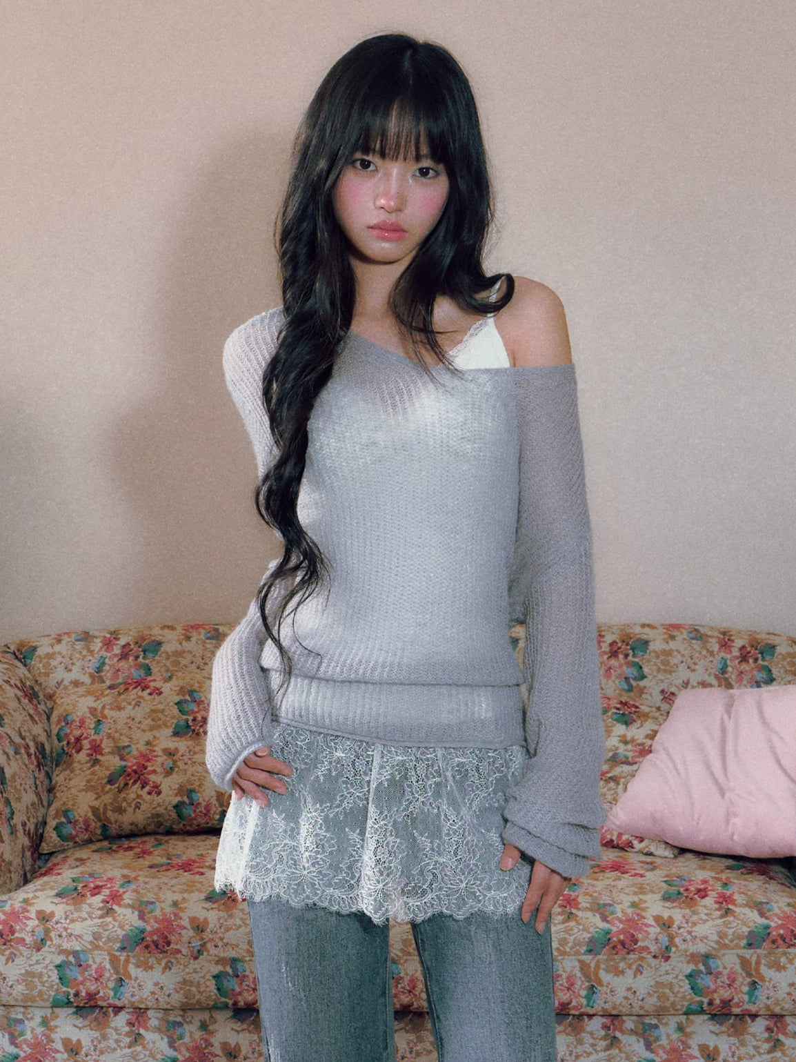 Asymmetric V-Neck Knit Top